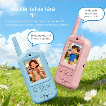 Interfon video pentru copii cu ecran LCD de 2 inch, autonomie până la 1,5 km, baterie Li-Ion 1000 mAh, rețea 2G