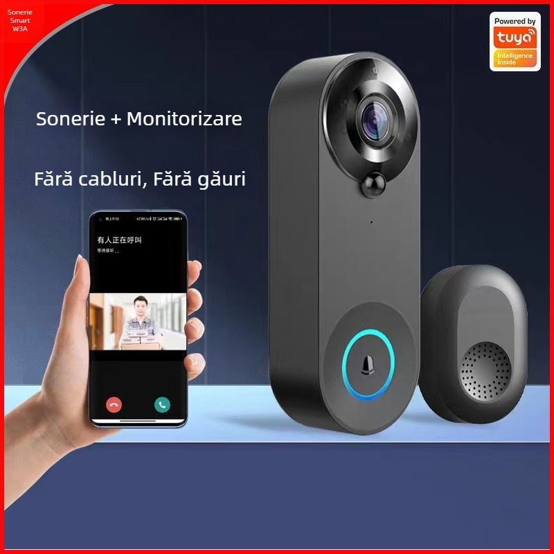 Sonerie video Wi‑Fi, model W3A, baterie încorporată, 1080P, conectivitate Wi‑Fi, trezire de la distanță