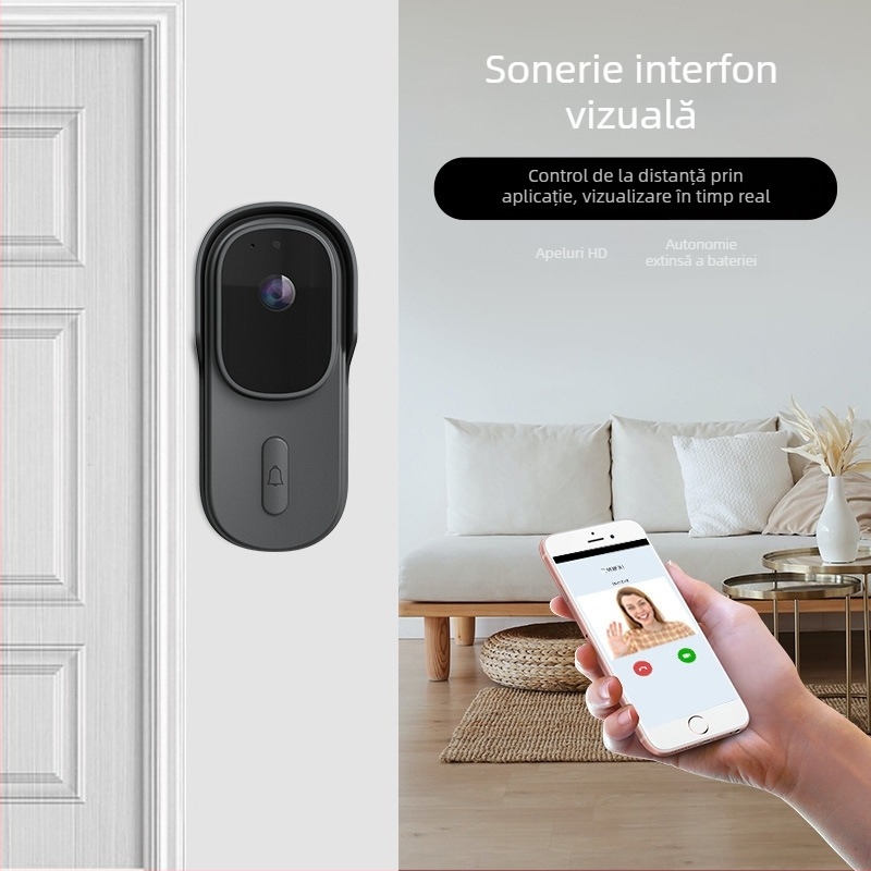 Tuya sonerie video wireless pentru locuință, monitorizare, impermeabilă, comunicație bidirecțională, vizionare pe timp de noapte, consum redus de energie, Wi-Fi