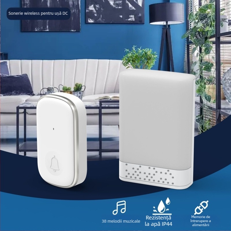 Sonerie wireless pentru ușă, model D836 1T1, alimentare DC, tensiune AA 4,5 V, melodie 38
