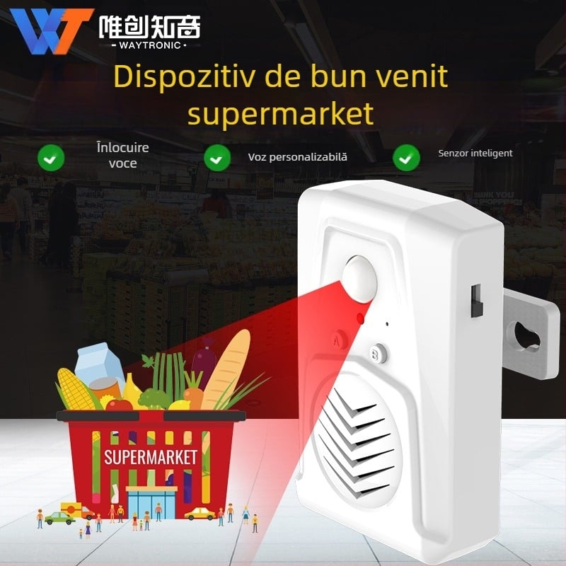 Sonerie de ușă inductivă MS-V22.12, sonerie MP3, alimentare 5V DC sau 3 baterii uscate, potrivită pentru lanțuri de magazine, supermarketuri și locuințe