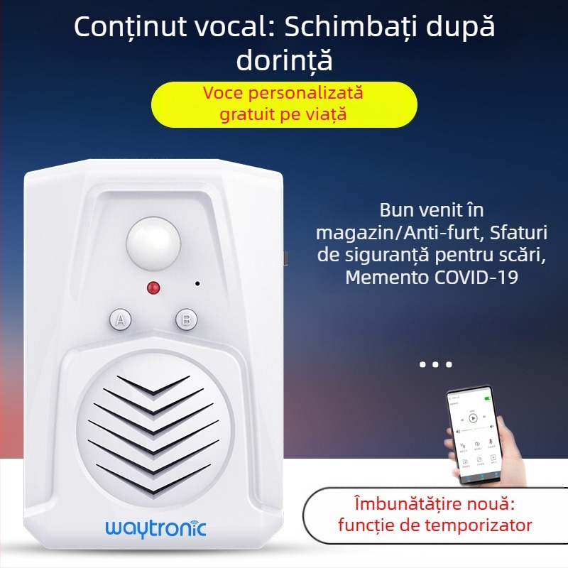 Sonerie de ușă inductivă MS-V22.12, sonerie MP3, alimentare 5V DC sau 3 baterii uscate, potrivită pentru lanțuri de magazine, supermarketuri și locuințe