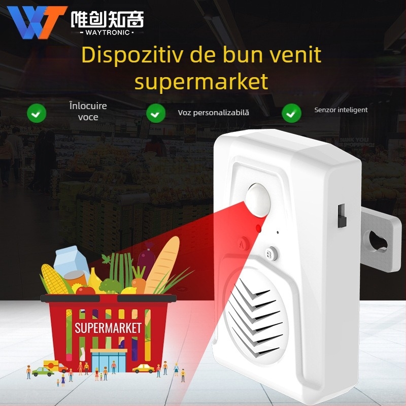 Sonerie de ușă inductivă MS-V22.12, sonerie MP3, alimentare 5V DC sau 3 baterii uscate, potrivită pentru lanțuri de magazine, supermarketuri și locuințe