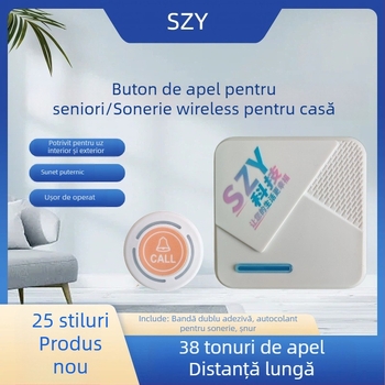 Sonerie wireless pentru casă cu muzică, telecomandă, montaj cu bandă adezivă, rază lungă, volum ridicat, sonerie inteligentă