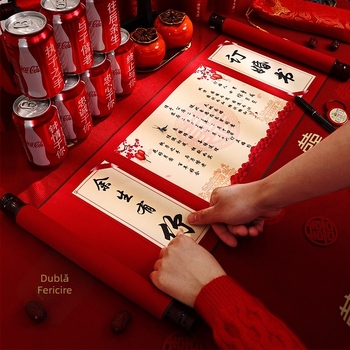 Set decorativ de rolă pentru nunți în stil chinezesc – decor pentru logodnă și nuntă, ambalaj în cutie cadou, hârtie, brand Happy in red
