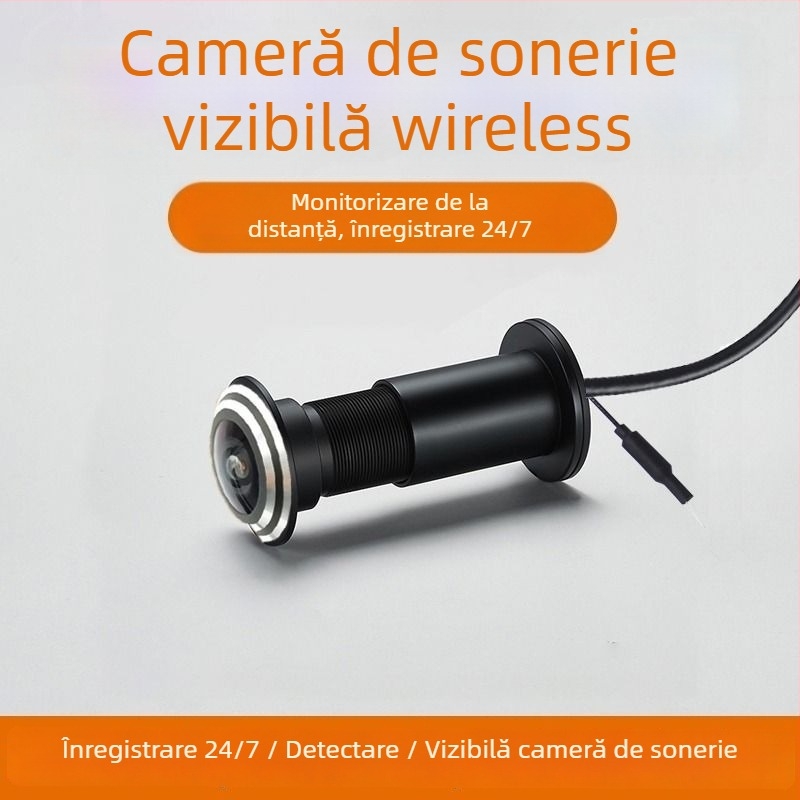 Cameră de ușă cu WiFi, unghi de vizualizare 160°, supraveghere anti-furt, sonerie video