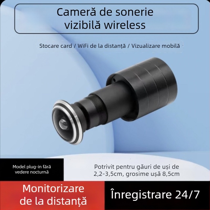 Cameră de ușă cu WiFi, unghi de vizualizare 160°, supraveghere anti-furt, sonerie video