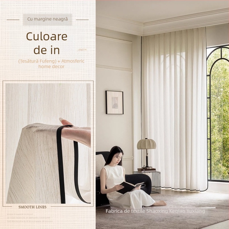 Perdele pentru ferestre din poliester, semi-transparente, stil modern minimalist; brand Yuxiang textile; montaj disponibil.
