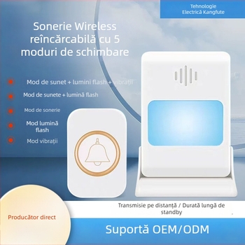 Sonerie wireless pentru ușă CMF1788 – vibrații, 39 tonalități, iluminare de noapte, alimentare DC5.0V sau baterii 2032/14500 Li, consum 0.5W