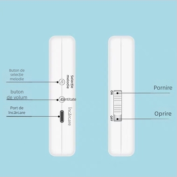 Sonerie wireless pentru ușă CMF1788 – vibrații, 39 tonalități, iluminare de noapte, alimentare DC5.0V sau baterii 2032/14500 Li, consum 0.5W