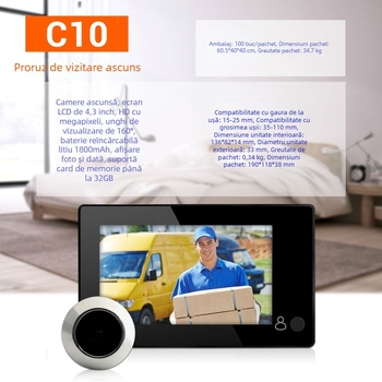 ESCAM C10 sonerie video cu baterie litiu, interfon video inteligent pentru casă, hotel, vilă, apartament