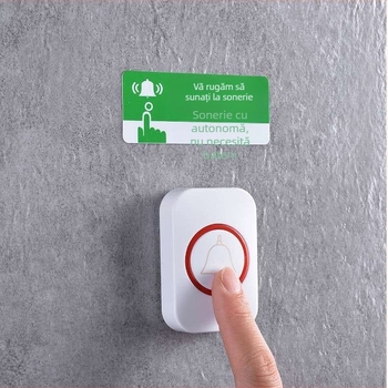 Sonerie wireless cu telecomandă Kangfute CMF-1188 — Alimentare: Transmițător CR2032; Receptor: 3 baterii tip 7 — Potrivit pentru interior, exterior și grădină