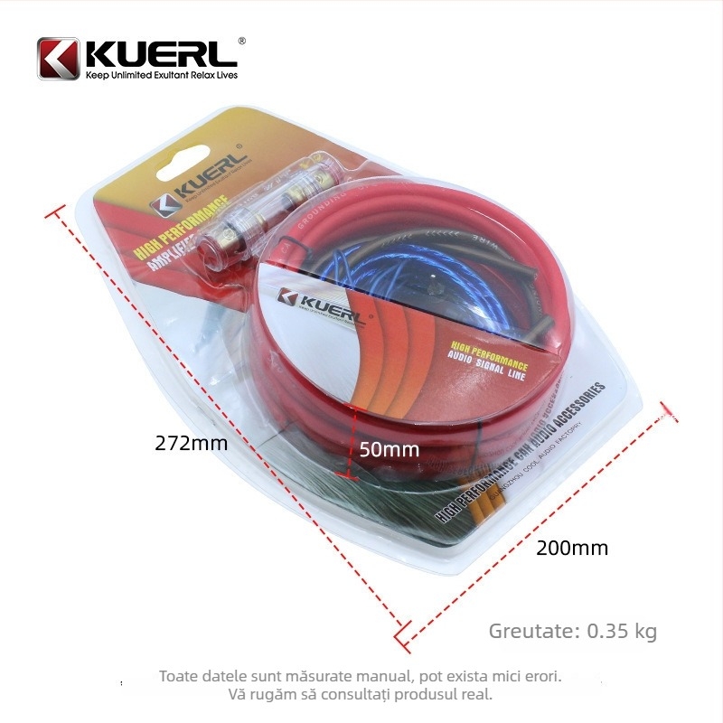 KUERL Cablu Subwoofer X9 pentru auto audio — Set de modificări, cablu 10 GA pentru amplificator, izolație PVC, pentru audio și video