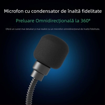 Microfon USB de birou pentru streaming live și gaming, ieșire audio de 3,5 mm, microfon de conferință pentru calculator