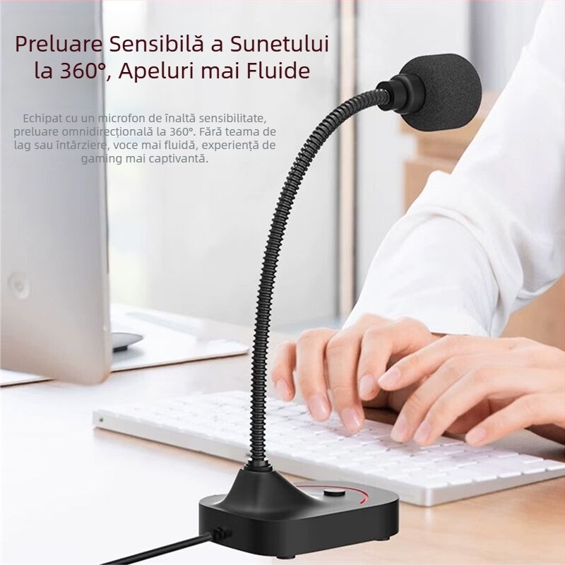 Microfon USB de birou pentru streaming live și gaming, ieșire audio de 3,5 mm, microfon de conferință pentru calculator