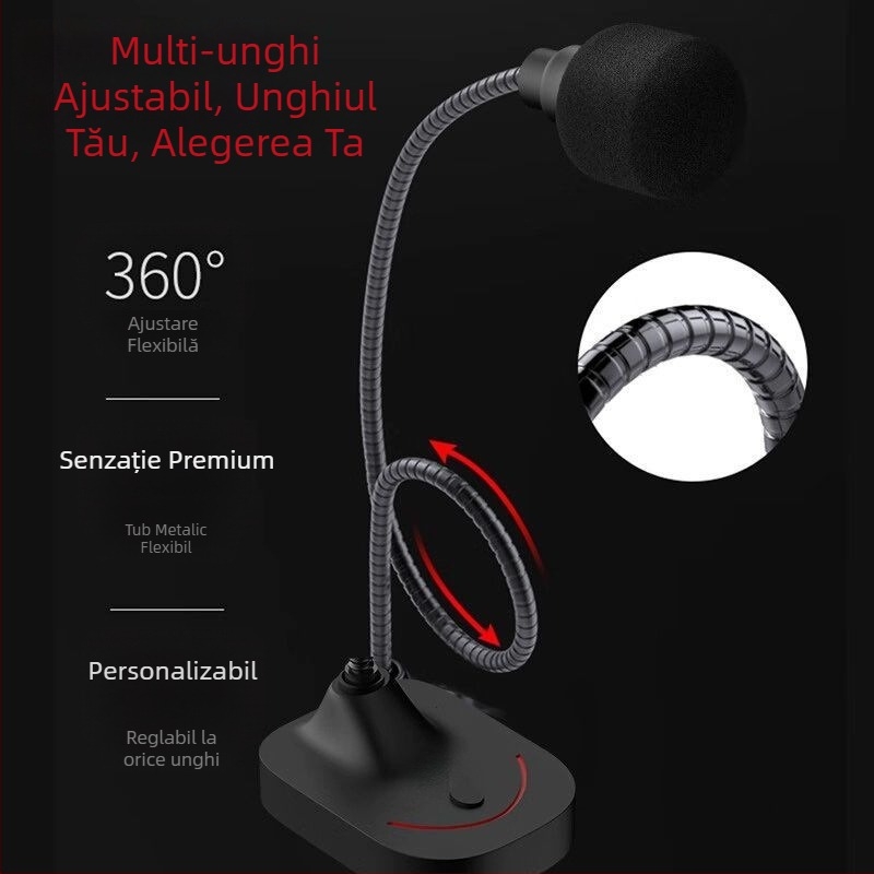 Microfon USB de birou pentru streaming live și gaming, ieșire audio de 3,5 mm, microfon de conferință pentru calculator
