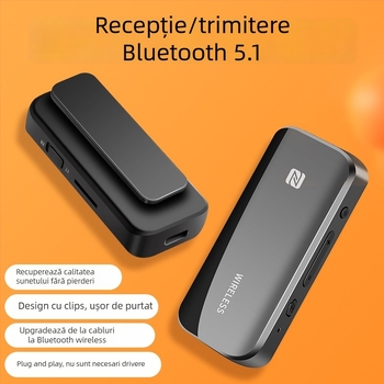 Bluetooth 5.1 cu două moduri: receptor/transmițător, NFC, adaptor AUX pentru mașină 2,5/3,5 mm, model T40, Plug & Play, rază de până la 10 m