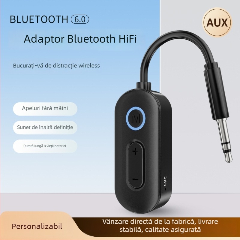 Bluetooth 6.0 receptor-transmitator, 2 în 1 pentru mașină, AUX 3,5 mm, Plug and Play, rază până la 10 m