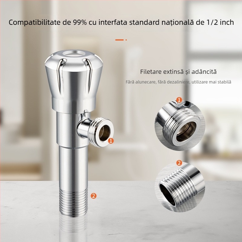Valvă unghiulară, din oțel inoxidabil 201, montaj filetat, 1,4 MPa presiune de lucru, pentru sistem de duș