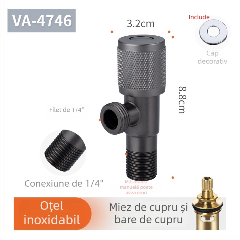 Valvă unghiulară, din oțel inoxidabil 201, montaj filetat, 1,4 MPa presiune de lucru, pentru sistem de duș