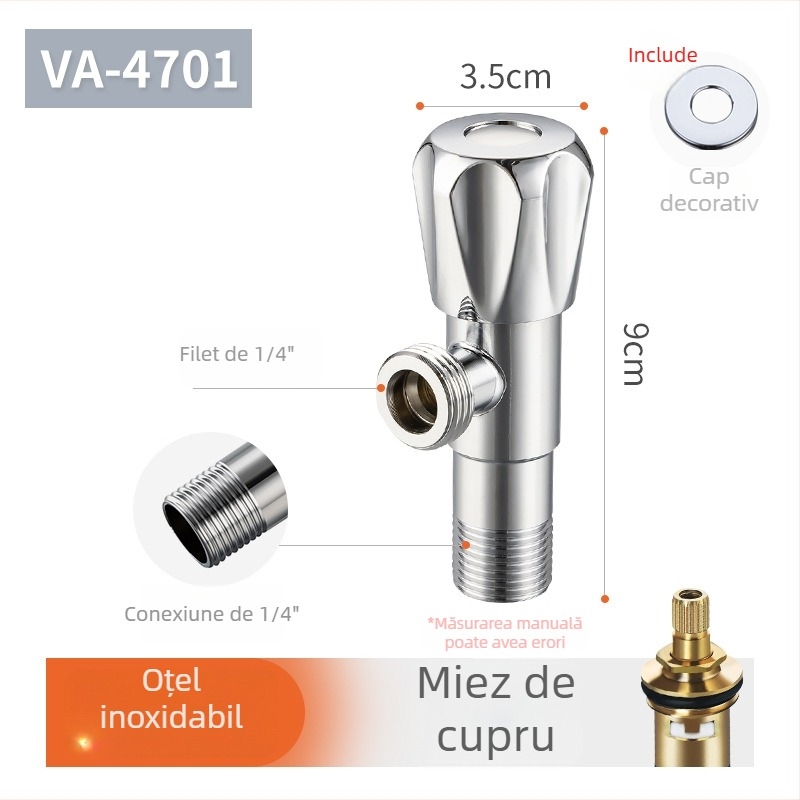 Valvă unghiulară, din oțel inoxidabil 201, montaj filetat, 1,4 MPa presiune de lucru, pentru sistem de duș