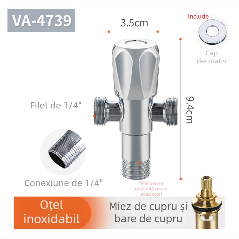 Valvă unghiulară, din oțel inoxidabil 201, montaj filetat, 1,4 MPa presiune de lucru, pentru sistem de duș