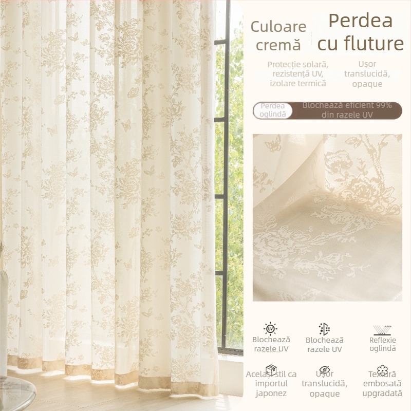 Cortine Jacquard din poliester, semi-transparente, pentru camera de zi, dormitor, balcon și restaurant