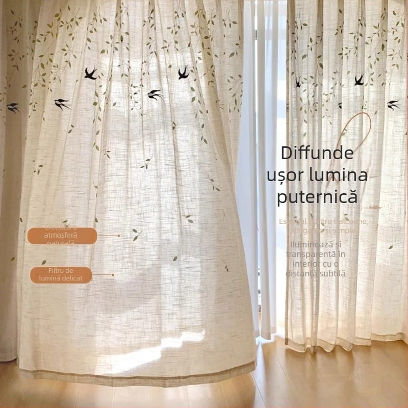 Cortine pentru ferestre, poliester, imprimeu și jacquard, transparente, pentru living, dormitor și birou, Stil Nou Chinezesc (Poliester; Imprimeu, Jacquard; Transparențe; Living, Dormitor, Birou)