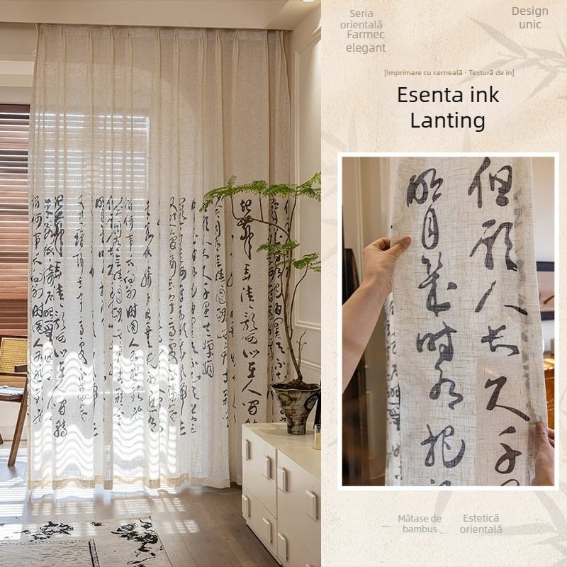 Cortine pentru ferestre, poliester, imprimeu și jacquard, transparente, pentru living, dormitor și birou, Stil Nou Chinezesc (Poliester; Imprimeu, Jacquard; Transparențe; Living, Dormitor, Birou)
