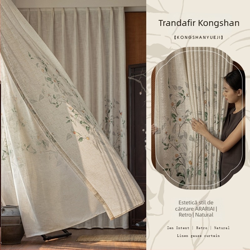 Cortine pentru ferestre, poliester, imprimeu și jacquard, transparente, pentru living, dormitor și birou, Stil Nou Chinezesc (Poliester; Imprimeu, Jacquard; Transparențe; Living, Dormitor, Birou)