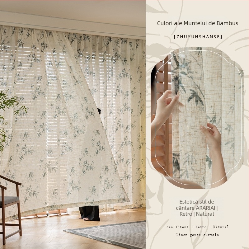 Cortine pentru ferestre, poliester, imprimeu și jacquard, transparente, pentru living, dormitor și birou, Stil Nou Chinezesc (Poliester; Imprimeu, Jacquard; Transparențe; Living, Dormitor, Birou)