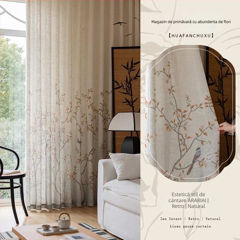 Cortine pentru ferestre, poliester, imprimeu și jacquard, transparente, pentru living, dormitor și birou, Stil Nou Chinezesc (Poliester; Imprimeu, Jacquard; Transparențe; Living, Dormitor, Birou)