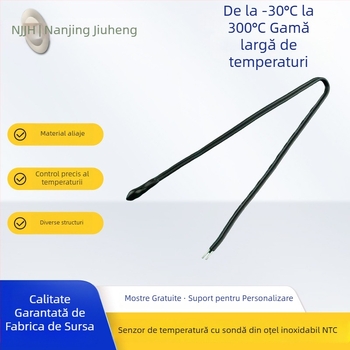 Senzor NTC de temperatură, instalare plug-in, 5K/10K/50K, pentru echipamente industriale, medicale și electrocasnice; interval -30°C la 300°C; materiale: oțel inoxidabil, aliaj de aluminiu, etanșare epoxidică
