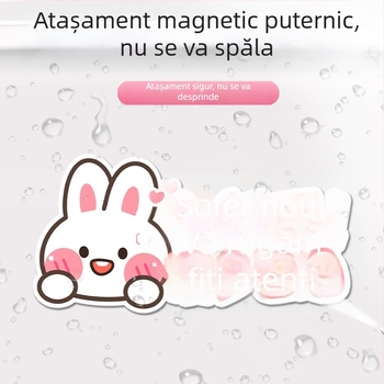 Autocolant auto cu iepuraș desen animat, montaj magnetic, material: autocolant, personalizare disponibilă