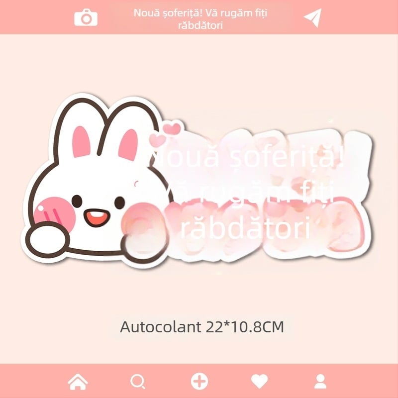 Autocolant auto cu iepuraș desen animat, montaj magnetic, material: autocolant, personalizare disponibilă