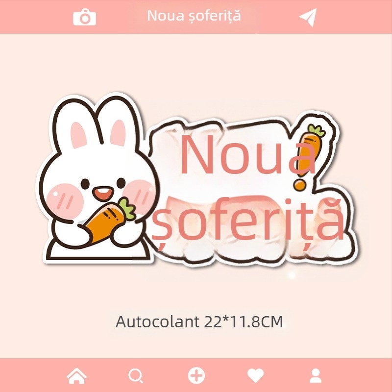 Autocolant auto cu iepuraș desen animat, montaj magnetic, material: autocolant, personalizare disponibilă