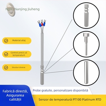 Senzor de temperatură Pt100 cu rezistență din platină, sondă cu montaj prin conector, interval -50°C până la 300°C, carcasă din oțel inoxidabil și aliaj de aluminiu, potrivit pentru echipamente industriale, echipamente medicale și aparatură electrocasnică