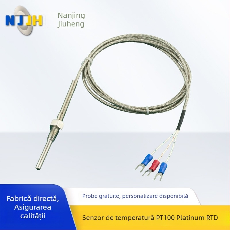 Senzor de temperatură Pt100 cu rezistență din platină, sondă cu montaj prin conector, interval -50°C până la 300°C, carcasă din oțel inoxidabil și aliaj de aluminiu, potrivit pentru echipamente industriale, echipamente medicale și aparatură electrocasnică