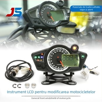 RX1N LCD meter pentru motociclete 12V – tachimetru digital și odometru, ABS + acrilic + LED, suport metalic, 0.483 kg