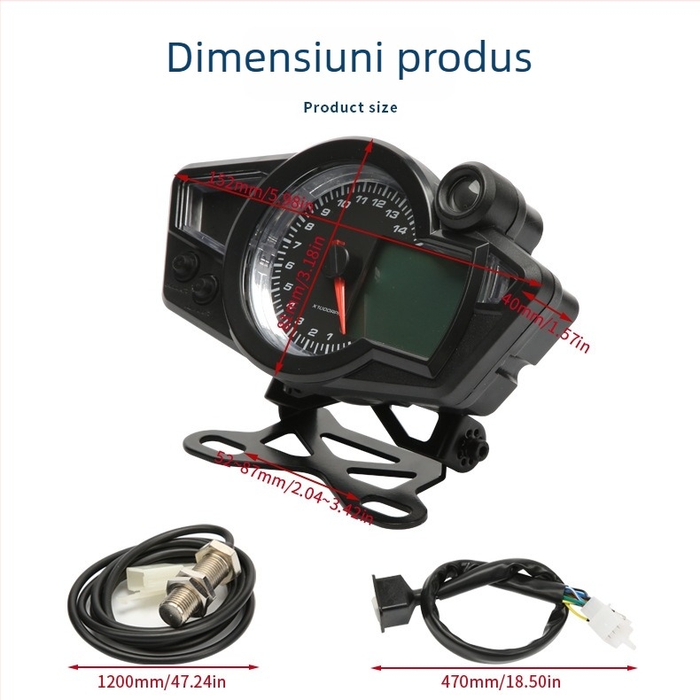 RX1N LCD meter pentru motociclete 12V – tachimetru digital și odometru, ABS + acrilic + LED, suport metalic, 0.483 kg
