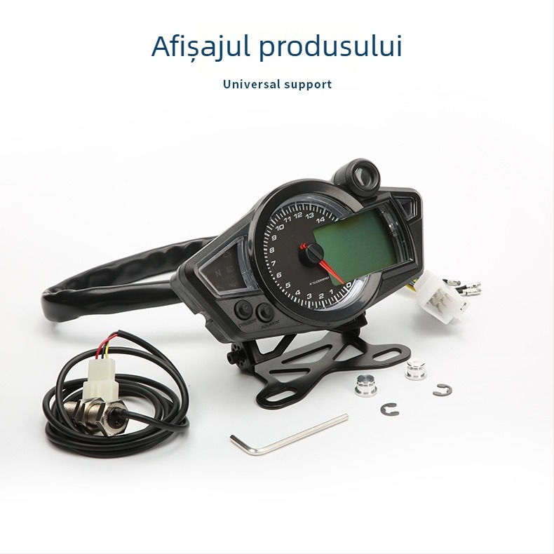 RX1N LCD meter pentru motociclete 12V – tachimetru digital și odometru, ABS + acrilic + LED, suport metalic, 0.483 kg