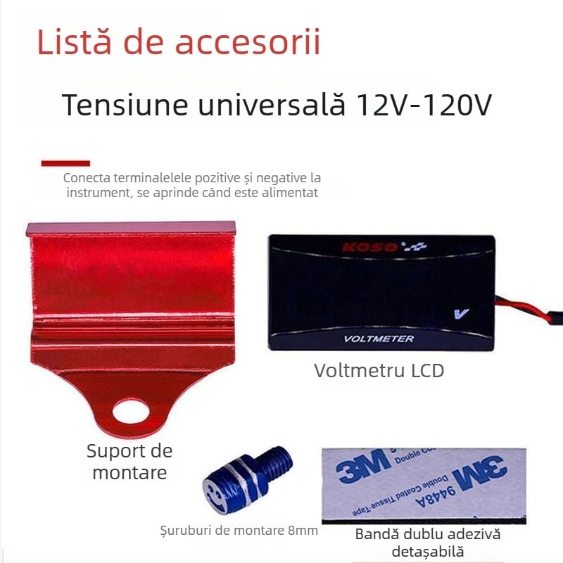Voltmetru LCD pentru vehicule electrice universale — afișaj digital, potrivire universală, accesorii de modificare