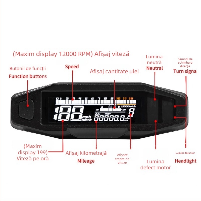 Panou LCD de instrumente pentru motocicletă, model: LCD instrument, compatibil cu modificări generale, fără personalizare