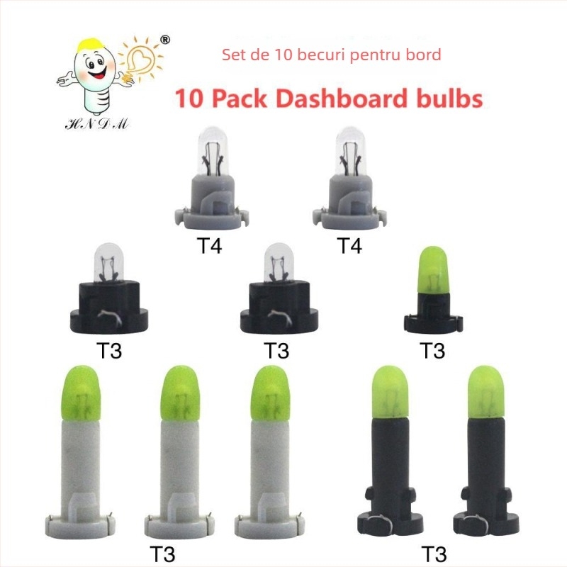 Lumină panou auto T3 T4 — 14V, 1.2W/1.0W/0.91W, lumină clară, sticlă și sârmă de wolfram, cap din plastic rezistent la temperaturi înalte