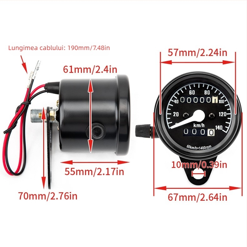 Tachometru electronic pentru motocicletă cu afișaj dual de kilometraj; JBL modelul 140; alimentare 12V