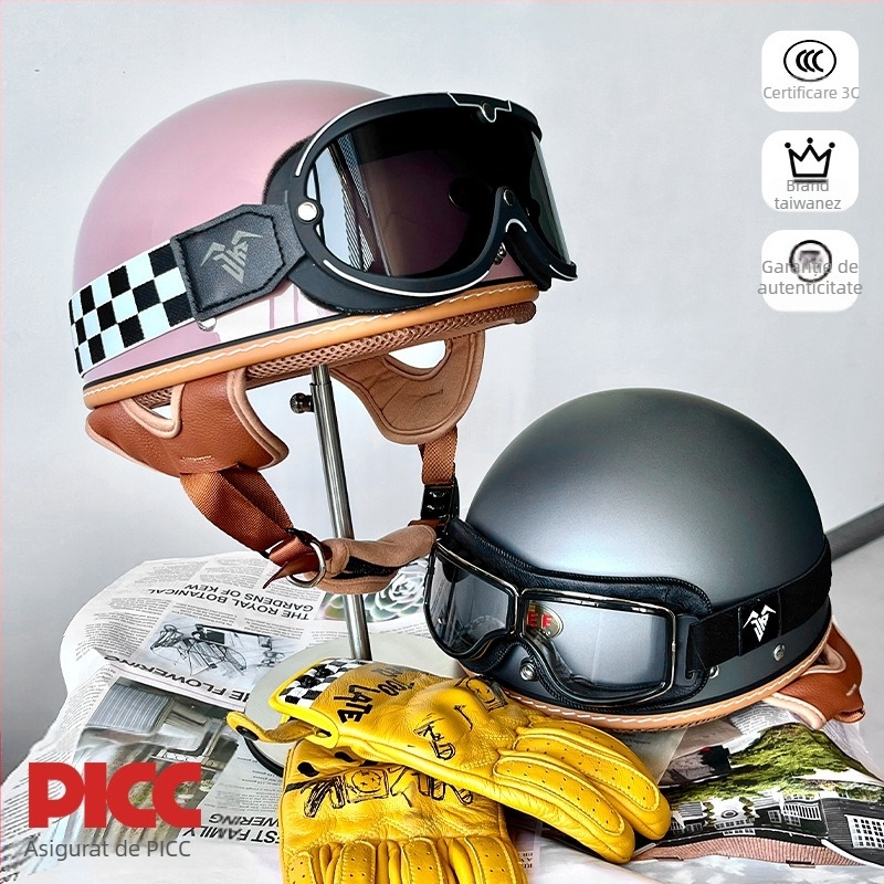 Casca moto JEF – ABS, certificare 3C, ușoară, design retro pentru vară și navetă