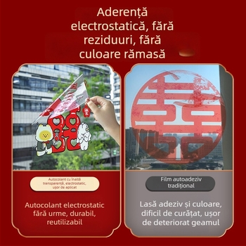 Autocolante statice de nuntă pentru ferestre, sticlă și oglinzi, cu motiv Dublu Noroc – PVC, montaj cu bandă adezivă, decor de nuntă