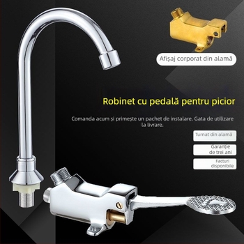 Robinet pedalat pentru spitale și laboratoare, din cupru, model A230142, ieșire DN20, spălare de 30 de secunde