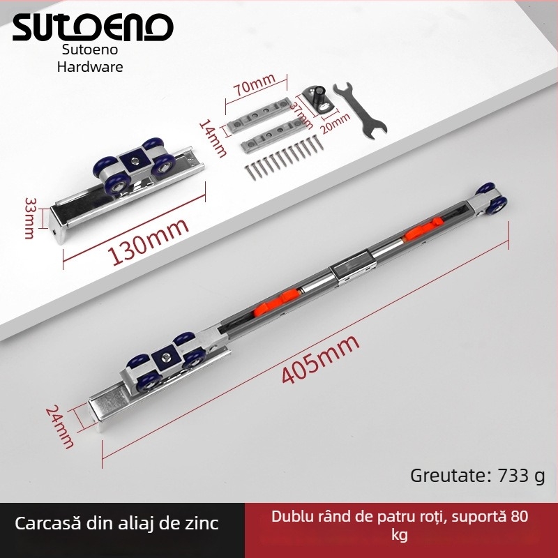 Sagitar roată suspendată din oțel inoxidabil pentru uși glisante interioare, cu tamponare bidirecțională și etichetă cu logo