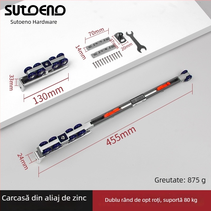 Sagitar roată suspendată din oțel inoxidabil pentru uși glisante interioare, cu tamponare bidirecțională și etichetă cu logo
